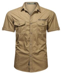 Men's Utility Work Shirt Short Sleeve Cotton Solid Color Multi Pocket Button Down Collar Carpenter Vintage Streetwear